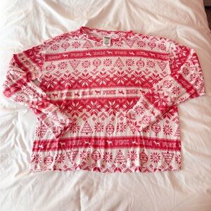 PINK Victoria’s Secret Red Fair Isle Long Sleeve Sleepwear Top Size Small